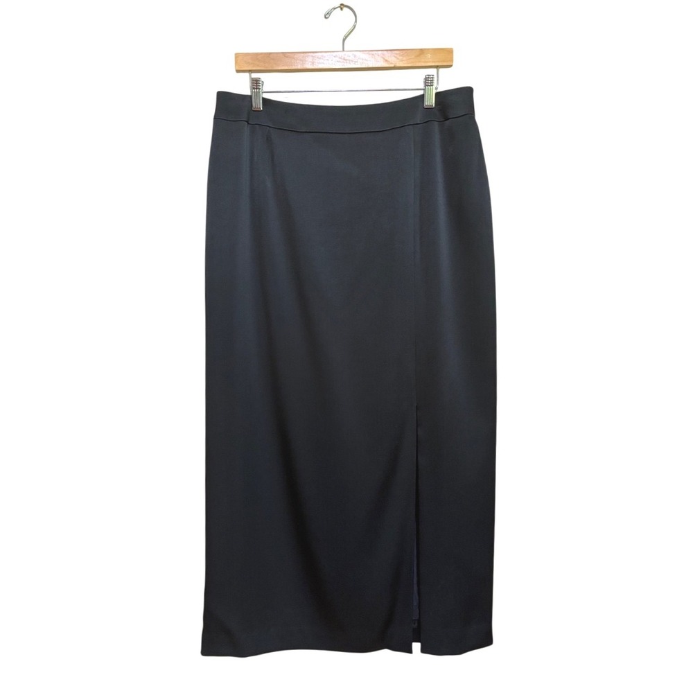 Talbots Size 16 Black Midi‎ Pencil Skirt with Slit Career Professional Office